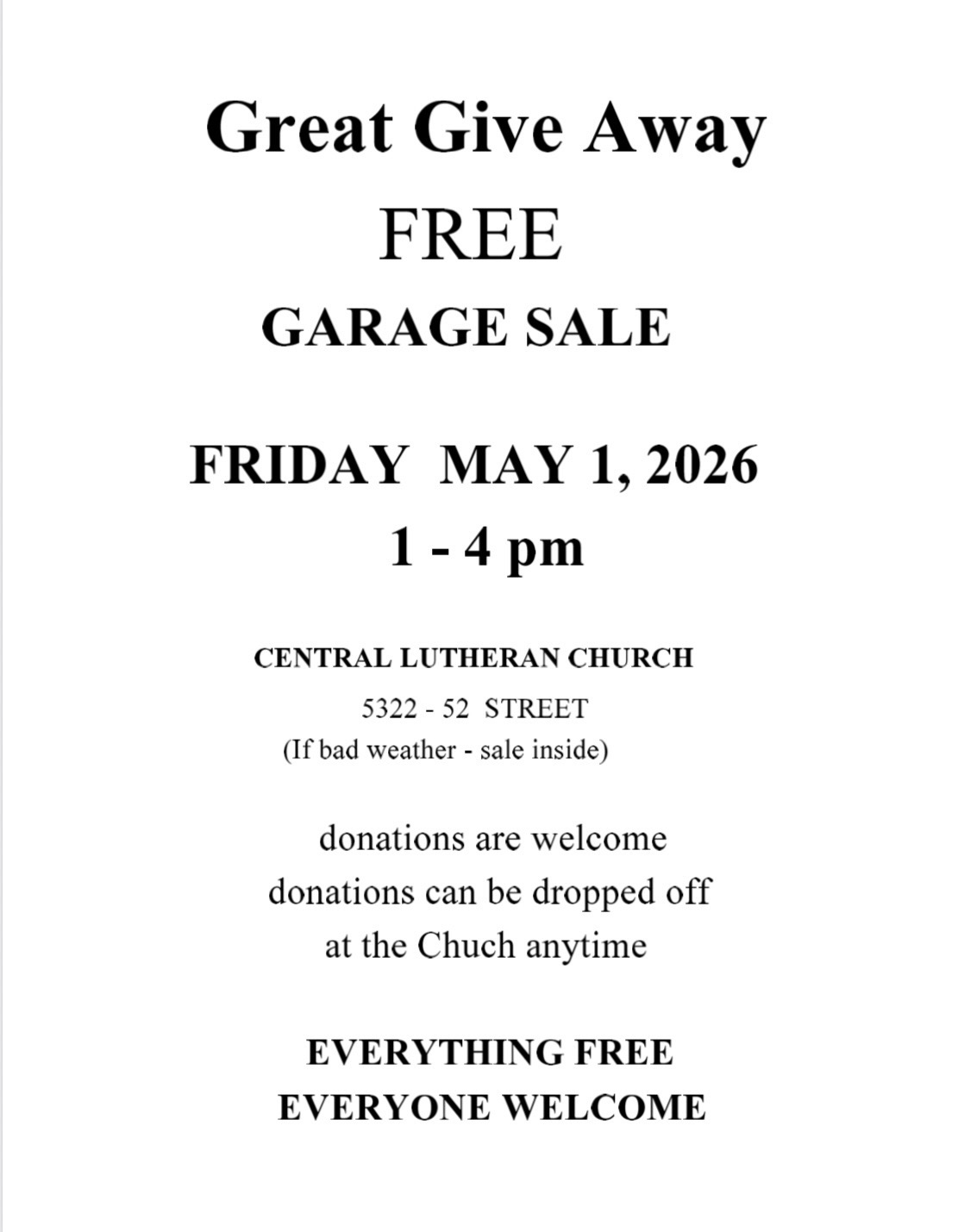Free Garage Sale May 1